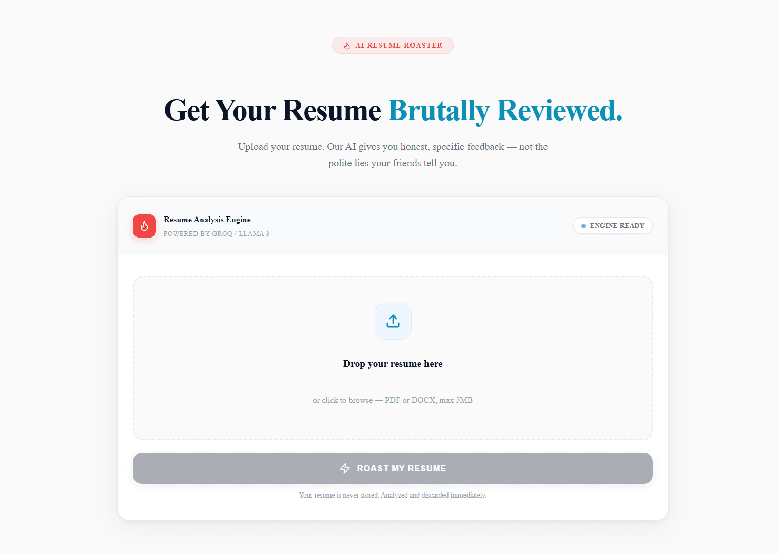 Resume Roaster | AI-Powered CV Feedback application interface