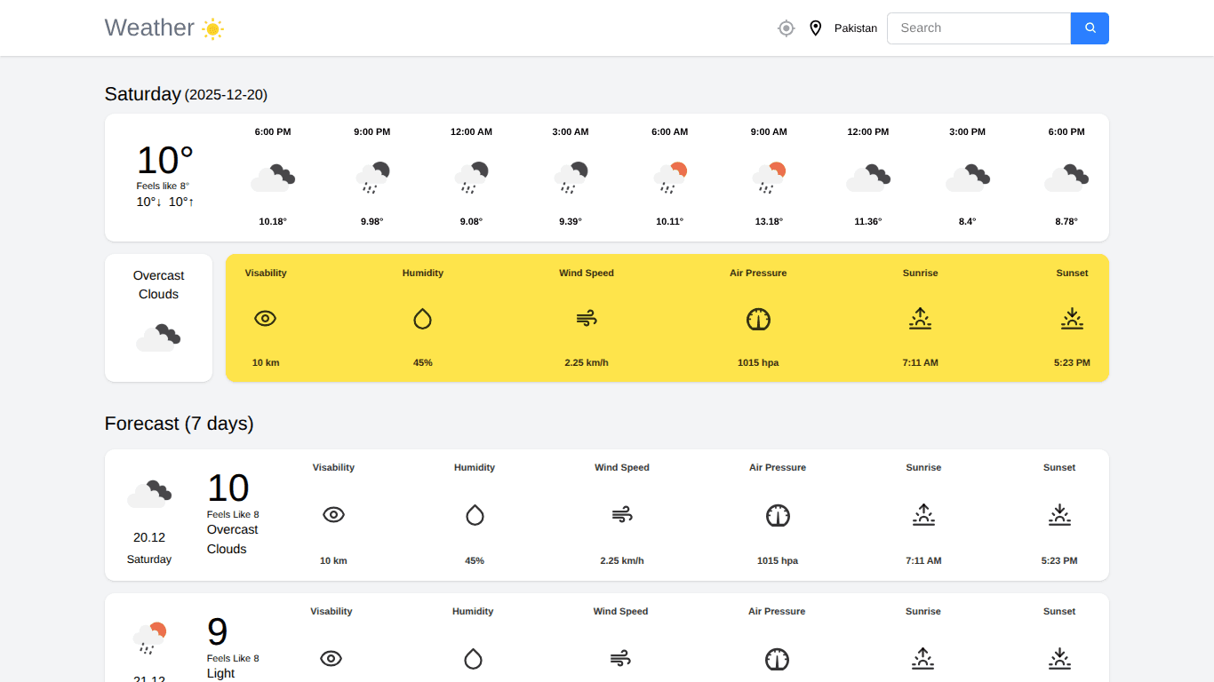 Real-Time Weather Protocol application interface